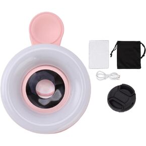 15X Macro Lens with Mini Clip Ring Light, Portable Rechargeable Dimming, for Phone Camera, 2800 to 6500K Phone Ring Fill Light Lens, for TIK Tok, Vlog, Photography, Video Recording