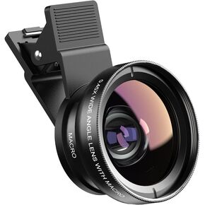 Black Phone Micro Angle Camera Lens - Micro Lens 0.45x for iPhone Samsung and Android - Phone Lens Attachment for Video or Photo Shooting - iPhone Camera Lens Accessory with Clip-on