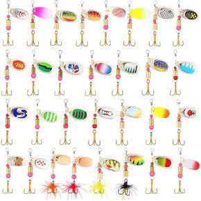 210 Pieces Fishing Lure Spinnerbait Bass Trout Salmon Hard Metal Spinner Baits with Feathered Metal Spinner Baits Kit with 7 Pcs Tackle Box for Bass Walleye Trout Freshwater Saltwater