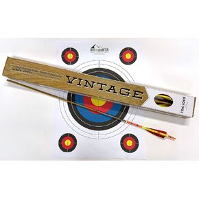 Black Eagle Arrows Vintage Crested Feather Arrows - Orange and Yellow - with 4 inch Feathers - .005 Straightness, 500 Spine - 6 Pack - with Target