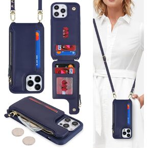 Cavor for iPhone 15 Pro Case with Card Holder,for iPhone 15 Pro Wallet Case for Women,Compatible with Magsafe,Phone Case for iPhone 15 Pro Case with Strap Crossbody,Leather Magnetic Zipper Case-Brown in Kuwait