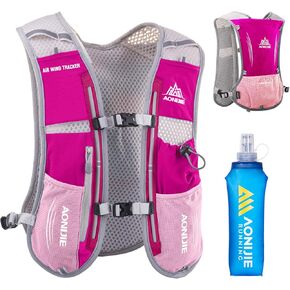 Azarxis Hydration Running Vest Backpack Pack 5L for Women Men Jogging Trail Race Marathon Cycling Hiking Accessories (Rose Red with 500ml Soft Flask)