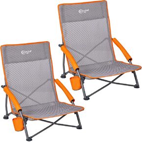 PORTAL Beach Chairs for Adults 2 Pack High Back Low Folding Camping Chair Portable Lightweight with Cup Holder for Travel, Concert, Lawn, Festival, Support 350lbs