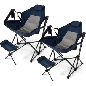 Tangkula Hammock Camping Chair, Portable Camp Chair with Retractable Footrest, Adjustable Back, Headrest, Cup Holder & Carry Bag, Outdoor Folding Lawn Chair for Camping, Fishing, Hiking