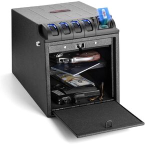 Drop Down Vault with Super Biometric Finger Vein Recognition lock, Fast auto-open Handgun Box, Quick-access Pistol Safe Wall Mounting for Nightstand, Bedside, and Desk Table, CA DOJ approved