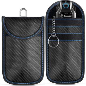 Faraday Bag for Key Fob (2pack), One-Size-Fits-All, Premium Quality Royal Blue Stitching Faraday Key Fob Protector, RFID Key Fob Protector Case, Faraday Pouch
