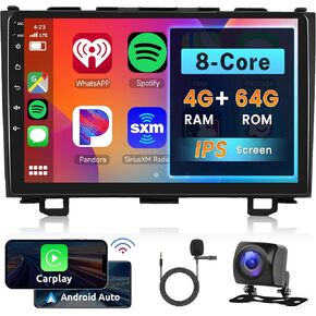 8 Core 4G+64G Carplay Radio for Honda CRV 2007-2011, Rimoody Android 13 CAR Stereo 9 Inch Touchscreen GPS Navigation 4G-WiFi Bluetooth FM DSP-36 Mirror Link 59-UI Themes AHD Backup Camera