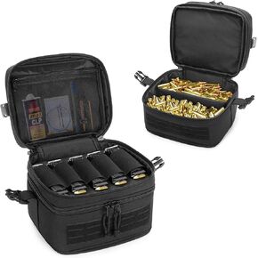 Tactical Pistol Magazine Storage Bag with 5 Mag Slots, Double Layer Mag Pouch with Separated Ammo Storage Space, Hard Bottom Support and Lockable Zipper