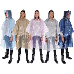 Disposable Rain Ponchos Family Pack for Adults and Teens - Lightweight Emergency Waterproof Rain Poncho for Women and Men with Drawstring Hood – Travel Rain Poncho- 5 Pack (Multi Color)