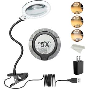 5X Magnification LED Magnifying Lamp with Clamp with Smart Touch stepless Dimmable Settings for Crafts Reading Work Sewing Hobbies Low Vision