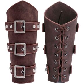 Medieval Leather Bracers Viking Leather Arm Guards Archery Guards Bracers Leather Gauntlet Wristband Armband for Men Women 2pcs Pack