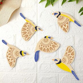 Barydat 5 Pcs Wooden Black Bird Wall Art Wood flying birds wall decor Rustic Folk Art Wall Decor Gothic Home Decoration for Gift Bird Lover Living Room Bedroom Kitchen Office