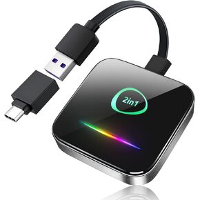 Wireless CarPlay Adapter 5.8Ghz WiFi Bluetooth 5.4, 2-in-1 Convert Wired to Wireless Android Auto Adapter Wireless Dongle Car Play Adapter for Cars from 2016 & iPhone iOS 10+ or Android10+