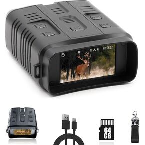 4K Night Vision Goggles, Rechargeable Night Vision Binoculars, Video and Photo, 3" TFT Screen, 64GB Memory Included, 10X Digital Zoom, 3Watt Infrared Light, Hunting, Surveillance