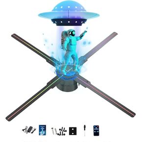 3D Hologram Fan,46CM HD LED Hologram Fan WIFI Projector with 700 Library Video,Animated Holographic Projector Display for Stores, Shops, Christmas Tree(18.1"(APP+WIFI+Bluetooth+Remote))