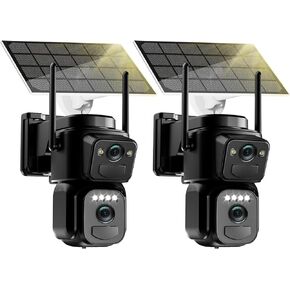 4K 8MP Solar Security Cameras Wireless Outdoor Battery Powered, 5GHz & 2.4GHz Dual Lens Bullet & 360° PTZ Outdoor Security Camera with Solar Panel, Digital Zoom, Night Vision,PIR Sensor