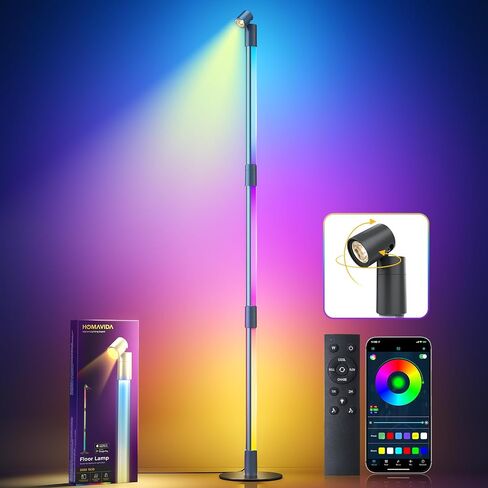 مصباح أرضي LED للزاوية، مصابيح زاوية RGB ذكية مع ضوء كشاف إضافي، التحكم عن بعد والتطبيق، مزامنة الموسيقى وDIY، إضاءة محيطة دوارة 360 درجة لغرفة النوم وغرفة المعيشة ومكتب الألعاب in Saudi Arabia