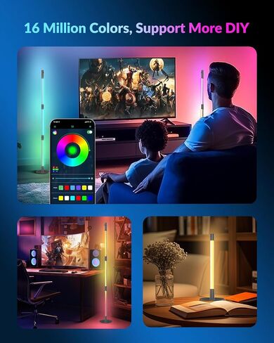 مصباح أرضي LED للزاوية، مصابيح زاوية RGB ذكية مع ضوء كشاف إضافي، التحكم عن بعد والتطبيق، مزامنة الموسيقى وDIY، إضاءة محيطة دوارة 360 درجة لغرفة النوم وغرفة المعيشة ومكتب الألعاب in Saudi Arabia