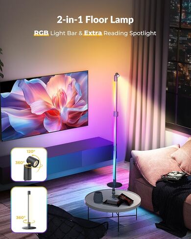مصباح أرضي LED للزاوية، مصابيح زاوية RGB ذكية مع ضوء كشاف إضافي، التحكم عن بعد والتطبيق، مزامنة الموسيقى وDIY، إضاءة محيطة دوارة 360 درجة لغرفة النوم وغرفة المعيشة ومكتب الألعاب in Saudi Arabia