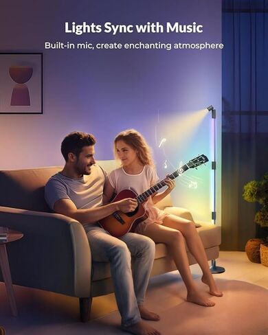 مصباح أرضي LED للزاوية، مصابيح زاوية RGB ذكية مع ضوء كشاف إضافي، التحكم عن بعد والتطبيق، مزامنة الموسيقى وDIY، إضاءة محيطة دوارة 360 درجة لغرفة النوم وغرفة المعيشة ومكتب الألعاب in Saudi Arabia