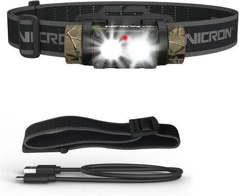 NICRON Rechargeable Headlamp, High Bright 1600 lumens 180° Rotating Aluminum LED Head Lamp with 3 Light Sources 10 Modes Waterproof Head Flashlight H35+ for Camping Hunting Running Fishing (Camo) in Kuwait
