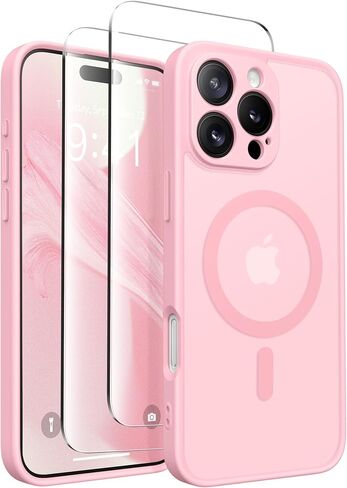 Magnetic Compatible with iPhone 16 Pro Max Case, Upgraded [Full Camera Protection] [Compatible with MagSafe] Protective Translucent Matte Women Phone Case Cover, Peach Pink in Saudi Arabia
