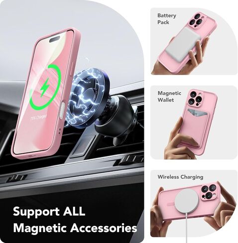Magnetic Compatible with iPhone 16 Pro Max Case, Upgraded [Full Camera Protection] [Compatible with MagSafe] Protective Translucent Matte Women Phone Case Cover, Peach Pink in Saudi Arabia
