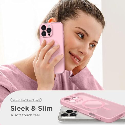 Magnetic Compatible with iPhone 16 Pro Max Case, Upgraded [Full Camera Protection] [Compatible with MagSafe] Protective Translucent Matte Women Phone Case Cover, Peach Pink in Saudi Arabia