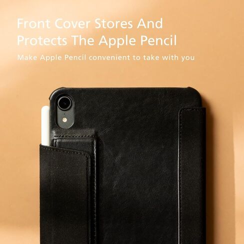 حافظة ألتو جلدية قابلة للطي لجهاز iPad Mini 6، حافظة جلدية إيطالية فاخرة لجهاز Apple iPad Mini الجيل السادس (أسود داكن) in Kuwait