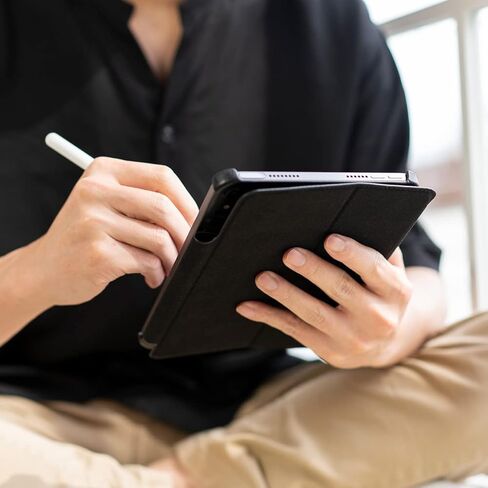 حافظة ألتو جلدية قابلة للطي لجهاز iPad Mini 6، حافظة جلدية إيطالية فاخرة لجهاز Apple iPad Mini الجيل السادس (أسود داكن) in Kuwait