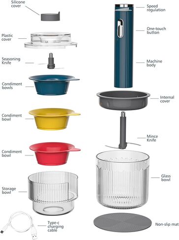 قطاعة طعام كهربائية لاسلكية، محضرة طعام محمولة من AYOTEE مع شحن USB، شفرات متعددة السرعات قابلة للتعديل، وعاء 500 مل ووعاء 3 * 100 مل، خلاط طعام مناسب للحوم والخضروات in Kuwait