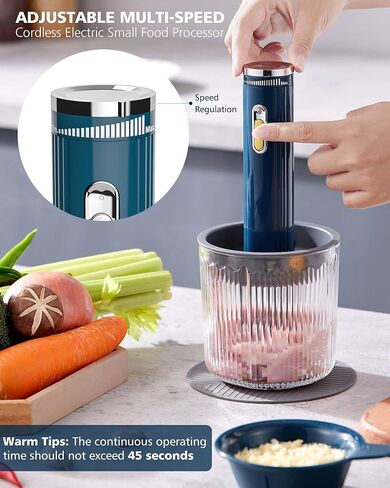 قطاعة طعام كهربائية لاسلكية، محضرة طعام محمولة من AYOTEE مع شحن USB، شفرات متعددة السرعات قابلة للتعديل، وعاء 500 مل ووعاء 3 * 100 مل، خلاط طعام مناسب للحوم والخضروات in Kuwait