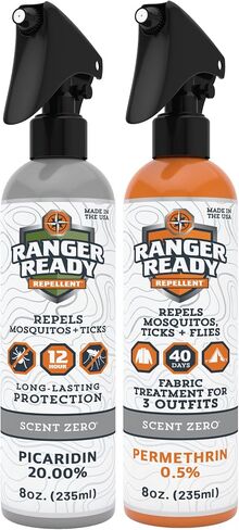 Ranger Ready P2Pak Permethrin + Picaridin Tick & Insect Repellent, Scent Zero, 8 Fl Oz. (Pack of 2) in Saudi Arabia