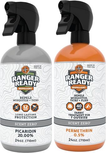 Ranger Ready P2Pak Permethrin + Picaridin Tick & Insect Repellent, Scent Zero, 8 Fl Oz. (Pack of 2) in Saudi Arabia