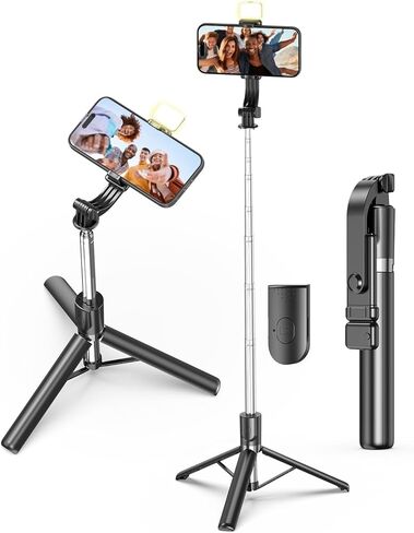 Selfie Stick,51" Phone Tripod & Selfie Stick with Light, Portable Extendable Selfie Stick Tripod with Wireless Remote & Phone Holder, Compatible with iPhone 15 Pro Max/15/14 Pro, Samsung S22/S23 Ultra in Saudi Arabia