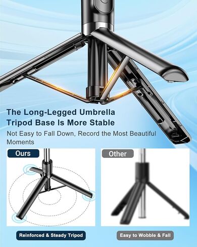 Selfie Stick,51" Phone Tripod & Selfie Stick with Light, Portable Extendable Selfie Stick Tripod with Wireless Remote & Phone Holder, Compatible with iPhone 15 Pro Max/15/14 Pro, Samsung S22/S23 Ultra in Saudi Arabia