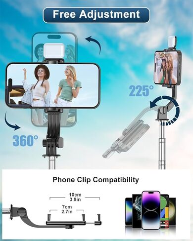 Selfie Stick,51" Phone Tripod & Selfie Stick with Light, Portable Extendable Selfie Stick Tripod with Wireless Remote & Phone Holder, Compatible with iPhone 15 Pro Max/15/14 Pro, Samsung S22/S23 Ultra in Saudi Arabia