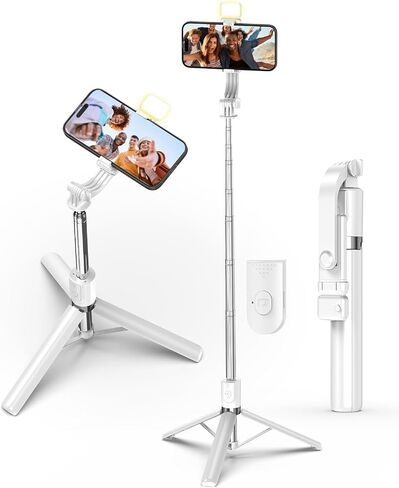 Selfie Stick,51" Phone Tripod & Selfie Stick with Light, Portable Extendable Selfie Stick Tripod with Wireless Remote & Phone Holder, Compatible with iPhone 15 Pro Max/15/14 Pro, Samsung S22/S23 Ultra in Saudi Arabia