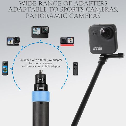 عصا سيلفي غير مرئية طويلة من ألياف الكربون بطول 10.6-47.2 بوصة لـ Insta360 x4 Insta 360 x4 x3 x2 x Go 2 3 GoPro Hero 13 12 11 10 9 ملحقات كاميرا الحركة (أزرق) in Kuwait