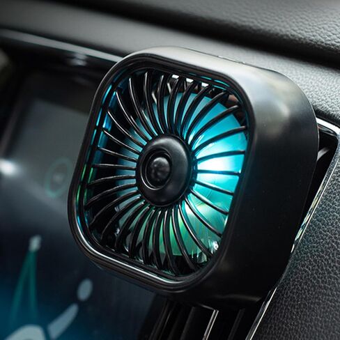 Car Fan, Portable Car Cooling USB Fan 3 Adujstable Wind Speed Low Noise Clip Fan with Colorful Light for Car Vehicle Van Truck SUV RV,Black in Kuwait