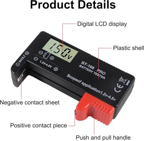 5 عبوات من أجهزة اختبار البطاريات، أجهزة اختبار البطاريات الصغيرة العالمية لبطاريات AA AAA C D 9V 1.5V للبطاريات المنزلية طراز BT-168 PRO in Kuwait