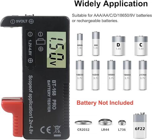 5 عبوات من أجهزة اختبار البطاريات، أجهزة اختبار البطاريات الصغيرة العالمية لبطاريات AA AAA C D 9V 1.5V للبطاريات المنزلية طراز BT-168 PRO in Kuwait