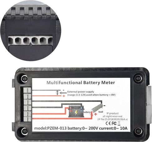 CERRXIAN DC متر شاشة البطارية، نطاق القياس 0-200 فولت 0-10A شاشة LCD الجهد الحالي الرقمي قدرة استهلاك الطاقة مقاومة مقاومة داخلية مراقب in Saudi Arabia