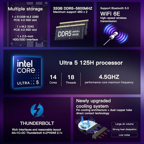 ASUS NUC 14 Pro، Intel NUC 14 Pro NUC14RVH Revel Canyon AI Mini PC، Core Ultra 5 125H CPU، Intel Arc GPU، ذاكرة الوصول العشوائي 32 جيجابايت، 512 جيجابايت SSD، Win 11، كمبيوتر صغير 8K/4K شاشة رباعية/WiFi 6E/BT 5.3/Thunderbolt 4 in Kuwait