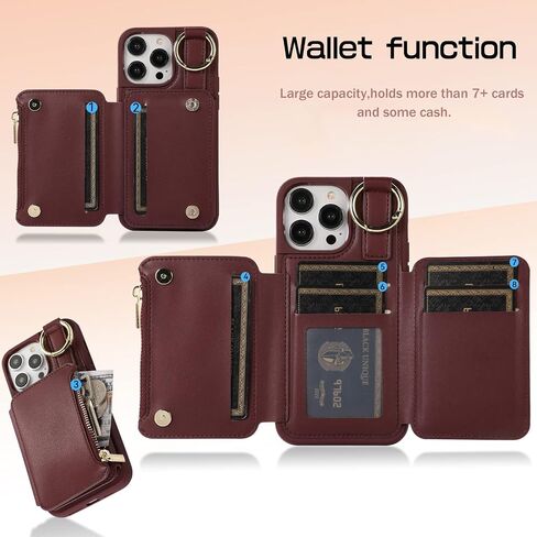 for iPhone 12 Pro Case/12 Case Wallet with Card Holder, Crossbody Leather Zipper Phone Case Purse with Wrist Straps (Purple, iPhone 12/12 Pro (6.1 Inch, 2 Lens)) in Saudi Arabia