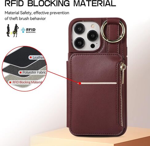 for iPhone 12 Pro Case/12 Case Wallet with Card Holder, Crossbody Leather Zipper Phone Case Purse with Wrist Straps (Purple, iPhone 12/12 Pro (6.1 Inch, 2 Lens)) in Saudi Arabia