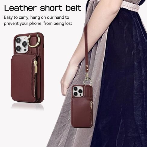 for iPhone 12 Pro Case/12 Case Wallet with Card Holder, Crossbody Leather Zipper Phone Case Purse with Wrist Straps (Purple, iPhone 12/12 Pro (6.1 Inch, 2 Lens)) in Saudi Arabia