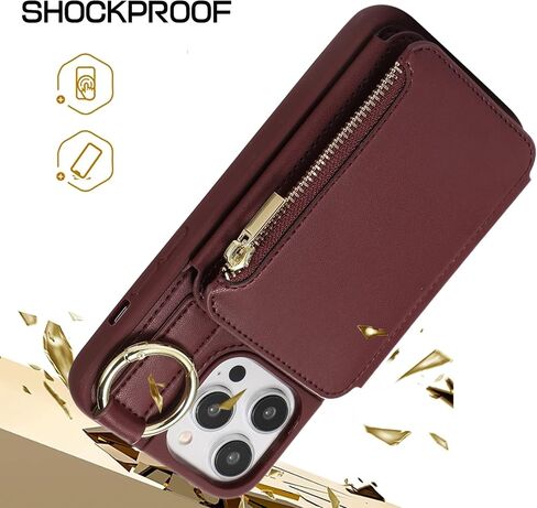 for iPhone 12 Pro Case/12 Case Wallet with Card Holder, Crossbody Leather Zipper Phone Case Purse with Wrist Straps (Purple, iPhone 12/12 Pro (6.1 Inch, 2 Lens)) in Saudi Arabia