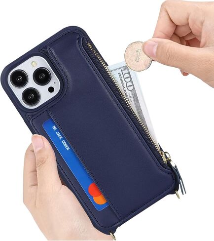 Cavor for iPhone 15 Pro Case with Card Holder,for iPhone 15 Pro Wallet Case for Women,Compatible with Magsafe,Phone Case for iPhone 15 Pro Case with Strap Crossbody,Leather Magnetic Zipper Case-Brown in Kuwait