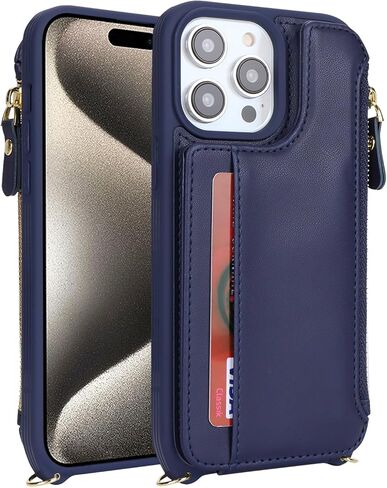 Cavor for iPhone 15 Pro Case with Card Holder,for iPhone 15 Pro Wallet Case for Women,Compatible with Magsafe,Phone Case for iPhone 15 Pro Case with Strap Crossbody,Leather Magnetic Zipper Case-Brown in Kuwait